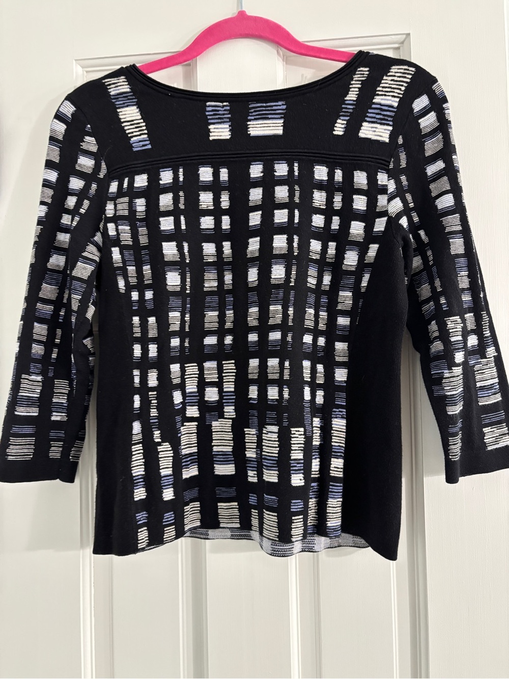 NIC+ZOE Abstract Grid Knit 3/4 Sleeve Top - Size Petite Medium